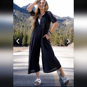 Three Bird Nest Simply Comfort Charcoal Wide Leg Crop Jumpsuit, Medium